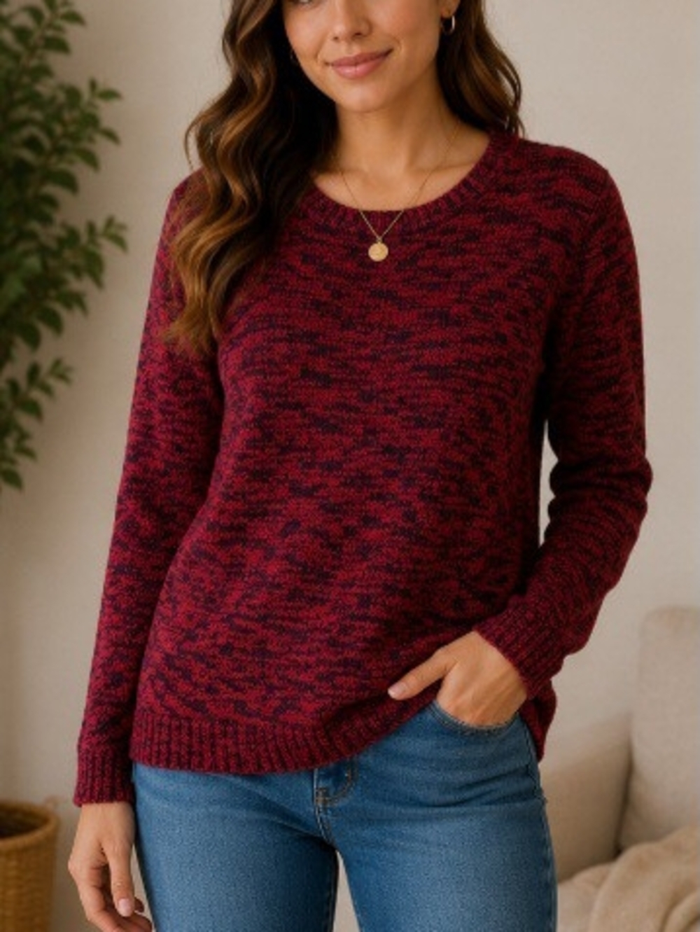 Marled Red & Black Knit Sweater | Cozy Lightweight Pullover